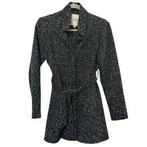 Jack by BB Dakota Black Tweed Coat Button Closure with Tie Belt Size XS